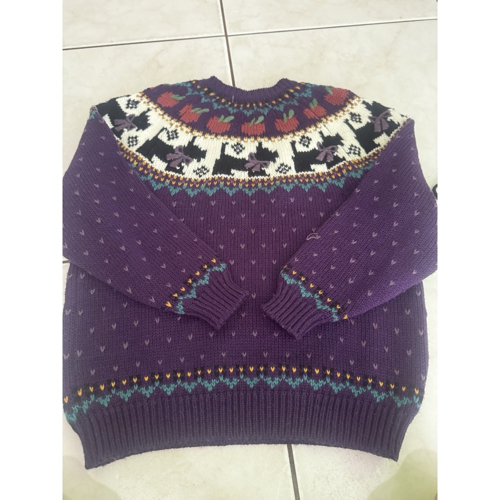 Vintage 90s Northern Isles Womens L Purple Scottie Dog Apple Fair Isle Sweater - Picture 14 of 16